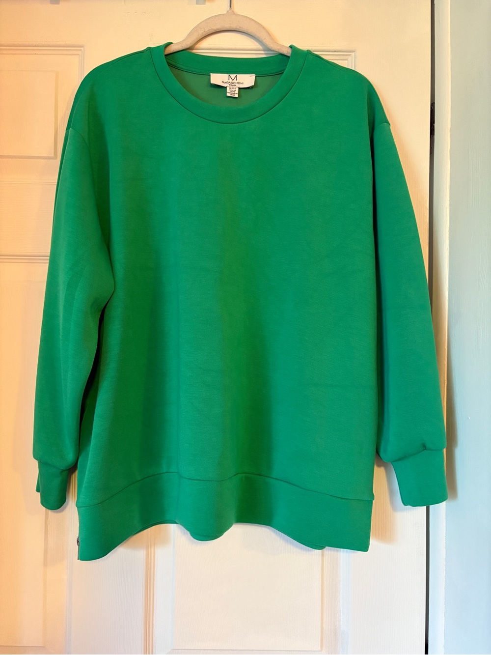 M Magashoni Kelly Green Crewneck Women's Sweater with Side Zippers